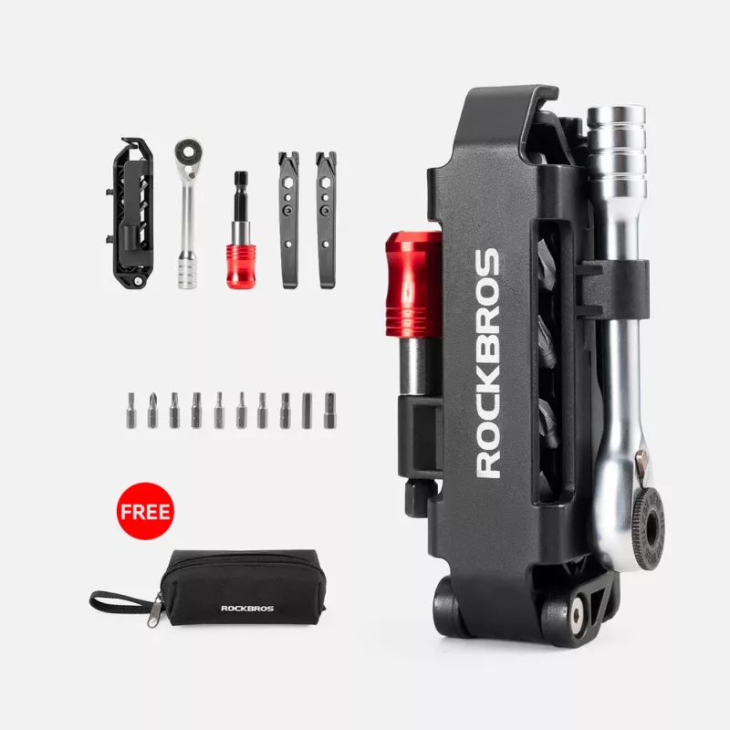 Rockbros set di attrezzi da bicicletta multiuso con chiave a cricchetto e leve smontagomme - nero