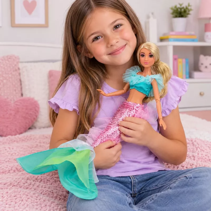 LEAN TOYS bambola sirena Anlily con coda a paillettes, specchio e pettine