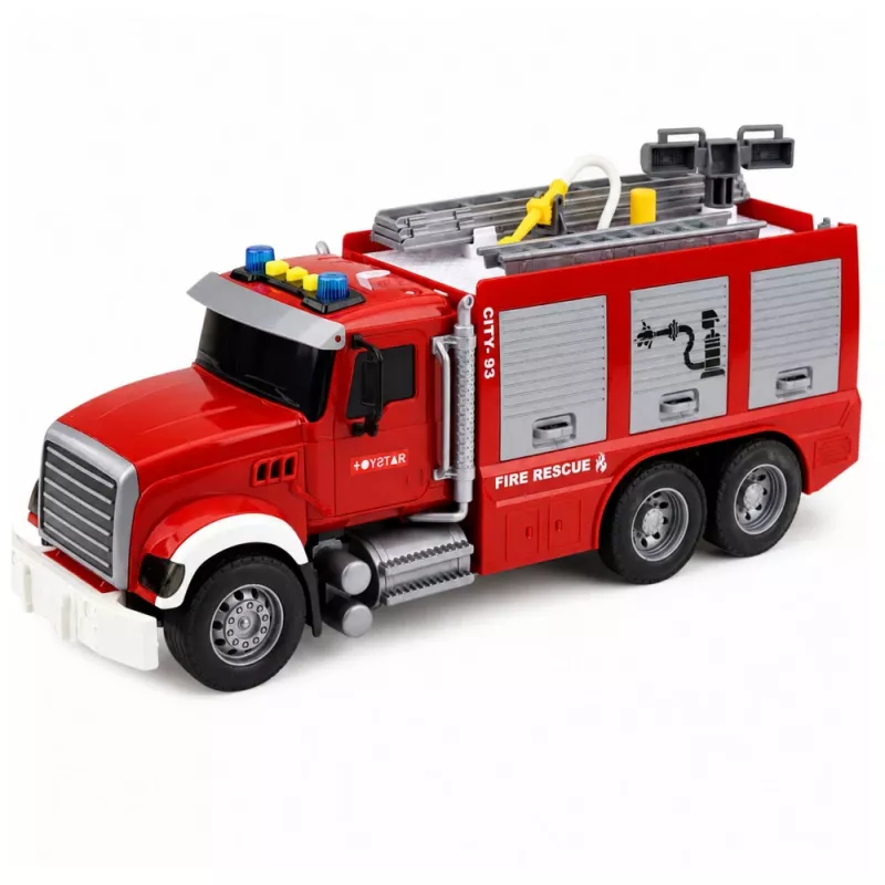 LEAN TOYS Camion dei pompieri con scala estraibile, idrante, luci e suoni
