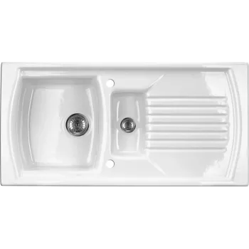 DEANTE ZCL_651N Lavello da cucina in ceramica a 1,5 vasche con gocciolatoio, bianco