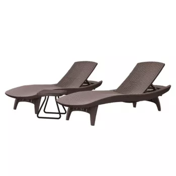 KETER Pacific Set lettini prendisole 2 pz. + tavolino marrone
