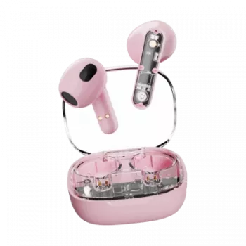 DELTACO Streetz T150-PNK cuffie in-ear True Wireless, Bluetooth 5.3, rosa trasparente