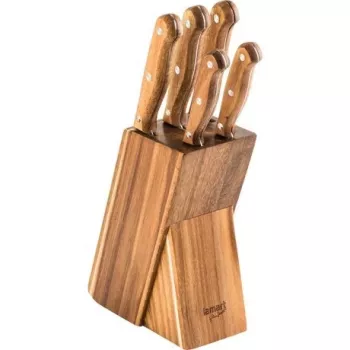 LAMART LT2080 Set portacoltelli in legno di acacia, 5 coltelli in acciaio inox