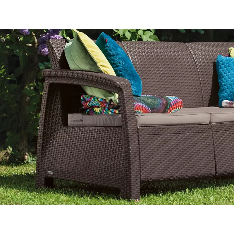 KETER Corfu Love Seat Max divano da giardino tre posti marrone