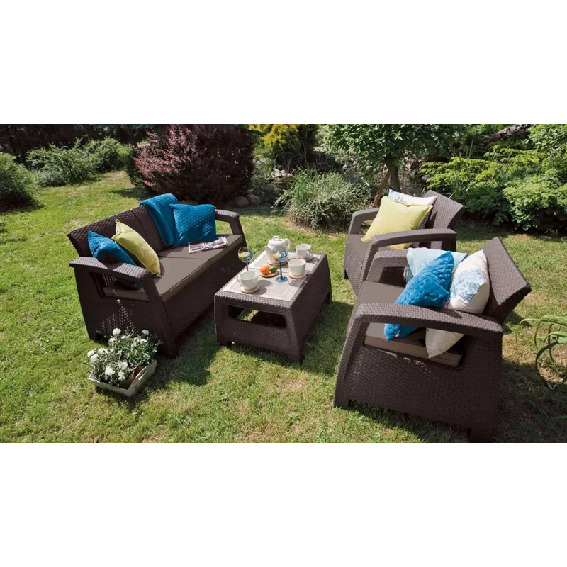 KETER Corfu Love Seat Max divano da giardino tre posti marrone