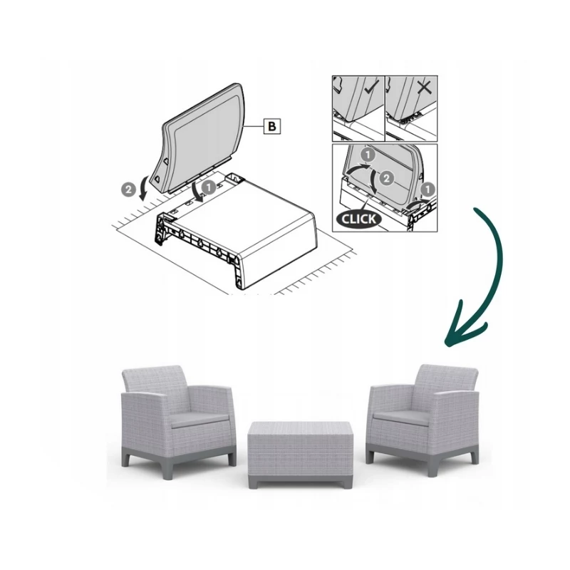KETER set arredi da giardino Scandi Forma set da balcone grigio chiaro/grigio acciaio scuro