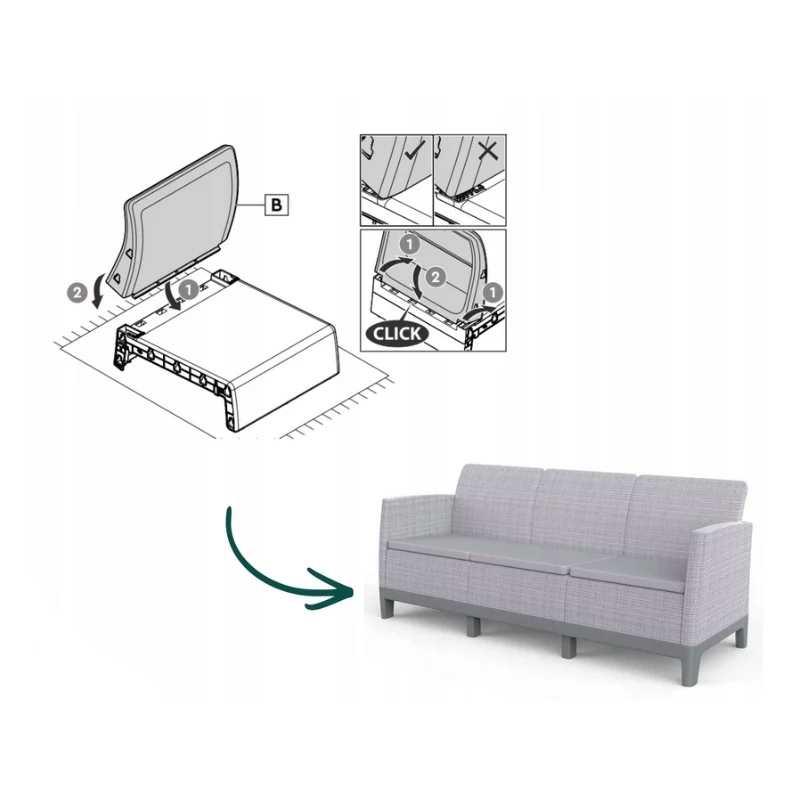 KETER divano da giardino due posti Scandi Form divano 3 posti grigio chiaro/grigio acciaio scuro