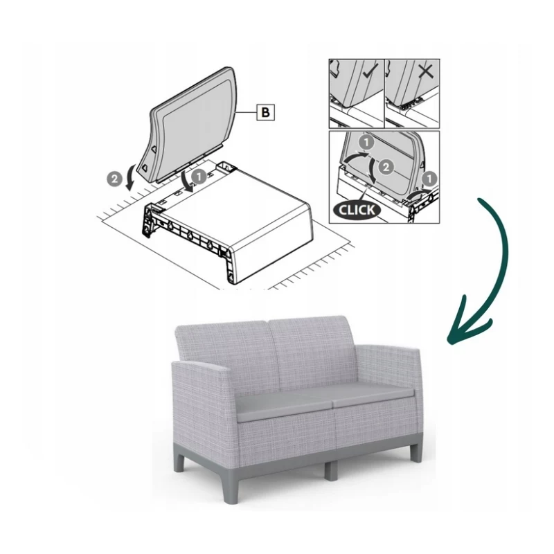 KETER divano da giardino due posti Scandi Form divano 2 posti grigio chiaro/grigio acciaio scuro