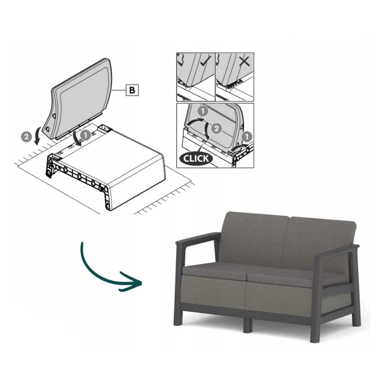 KETER divano da giardino due posti Scandi Linea divano 2 posti grigio