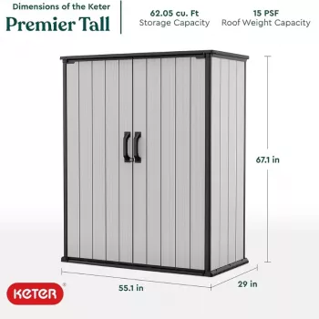 Keter Premier Tall casetta da giardino 29209552 – beige/marrone magazzino in resina, 1700L, doppia parete, chiudibile a chiave