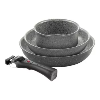 Set BALLARINI Torre composto da 3 padelle Ø24cm, Ø28cm e padella per salse Ø16cm + 3 manici rimovibili
