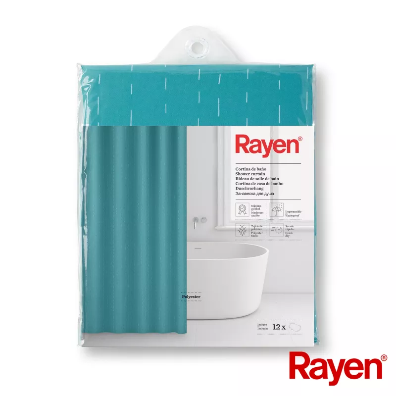RAYEN Tenda da doccia 180x200cm azzurra, poliestere