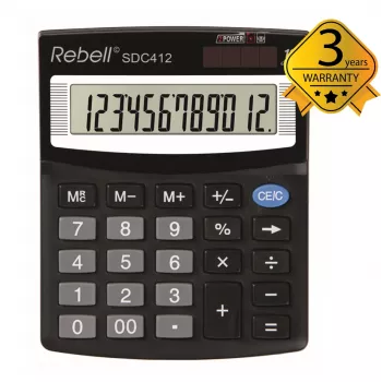 REBELL RE-SDC412 BX calcolatrice semi-desktop, display LCD 12 cifre, doppia alimentazione, nero