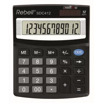 REBELL RE-SDC412 BX calcolatrice semi-desktop, display LCD 12 cifre, doppia alimentazione, nero