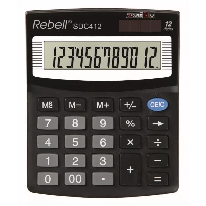 REBELL RE-SDC412 BX calcolatrice semi-desktop, display LCD 12 cifre, doppia alimentazione, nero