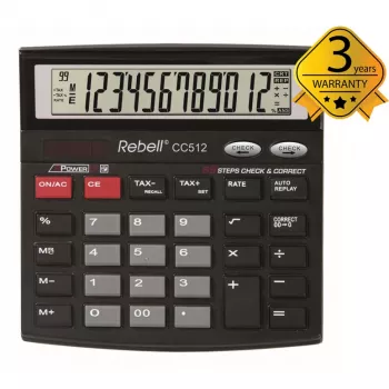 REBELL RE-CC512 BX calcolatrice da tavolo 12 cifre doppia alimentazione nero/argento