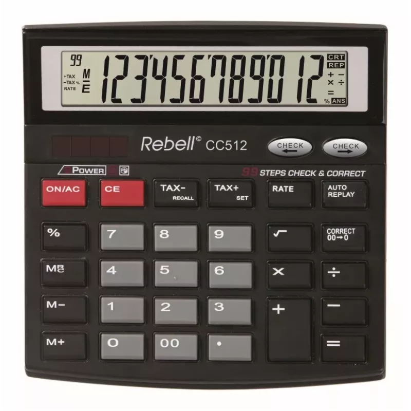 REBELL RE-CC512 BX calcolatrice da tavolo 12 cifre doppia alimentazione nero/argento