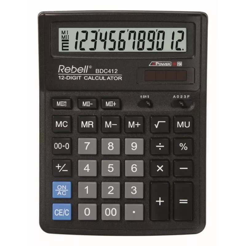 REBELL RE-BDC412 BX calcolatrice da tavolo 12 cifre doppia alimentazione nero