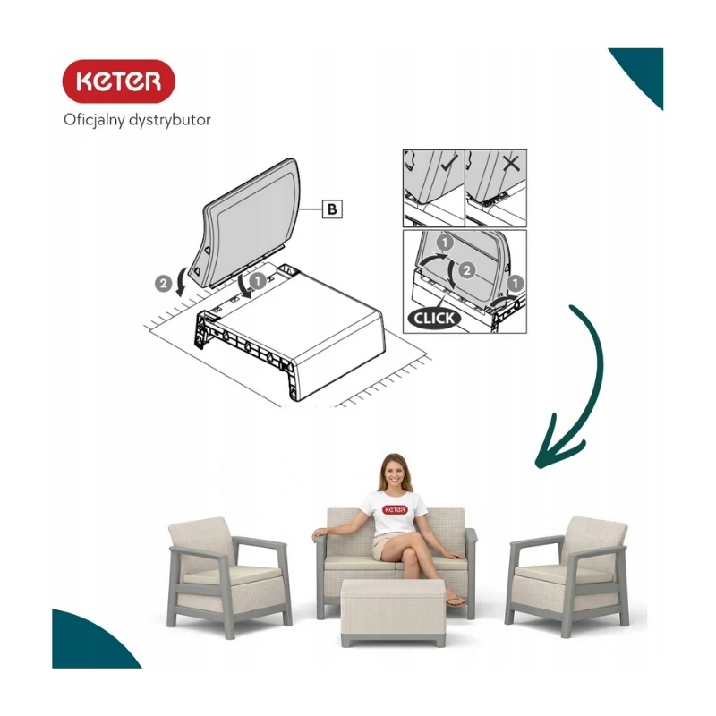 KETER Set da giardino Scandi Linea 2 posti grigio ghiaia/beige chiaro