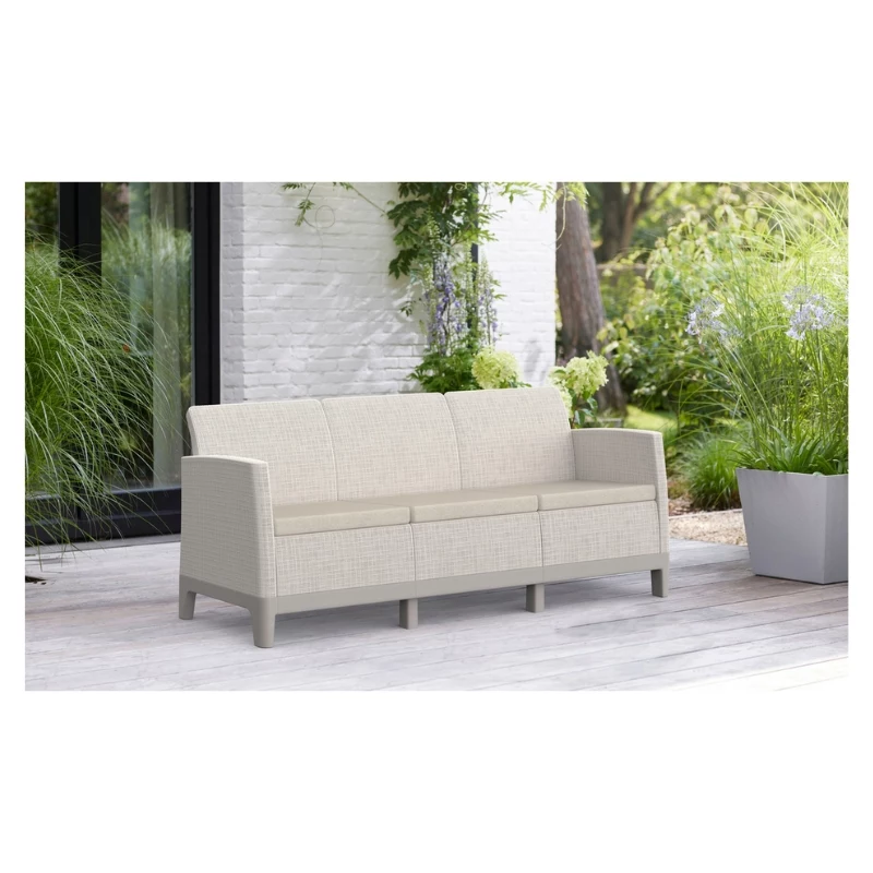 KETER Divano da giardino 3 posti Scandi Form grigio ghiaia/beige chiaro