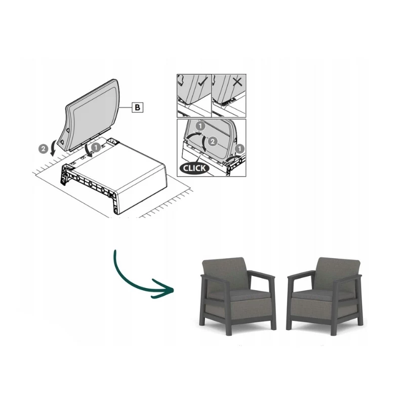 KETER Set 2 sedie da giardino Scandi Linea grigio