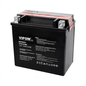 VIPOW BAT0501 batteria moto convenzionale piombo-acido 12V 14Ah, 140A spunto a freddo, kit acido incluso