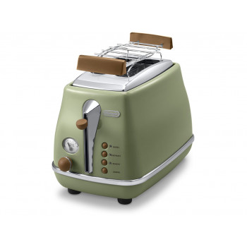 DELONGHI tostapane Icona Vintage CTOV 2103.GR 900W, acciaio inox, cassetto raccoglibriciole, funzione scongelamento, verde/confezione danneggiata