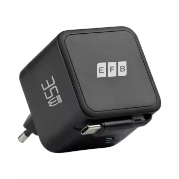 EFB Elektronik G352CE caricabatterie da parete GaN USB-C 35W con cavo retrattile 0,7m, PD3.0 e QC3.0, nero