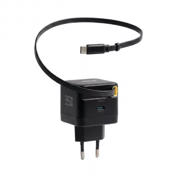 EFB Elektronik G352CE caricabatterie da parete GaN USB-C 35W con cavo retrattile 0,7m, PD3.0 e QC3.0, nero