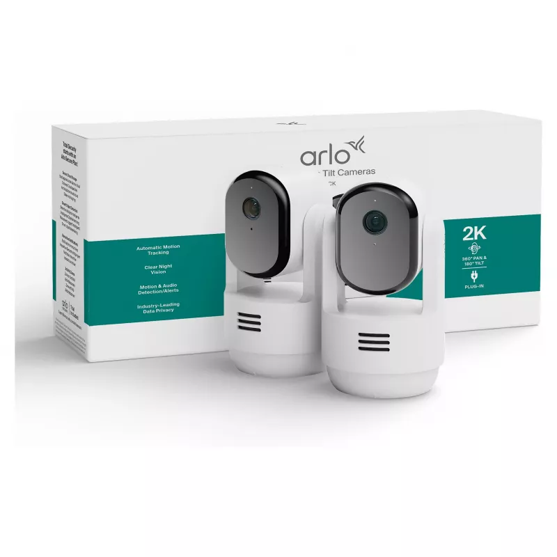 Arlo Essential 3 telecamera di sorveglianza interna 2K con pan-tilt-zoom (confezione da 2, bianca)