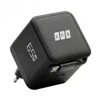 EFB Elektronik G652CE caricabatterie da parete GaN USB-C PD 3.0 65W con cavo retrattile, nero