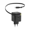 EFB Elektronik G652CE caricabatterie da parete GaN USB-C PD 3.0 65W con cavo retrattile, nero