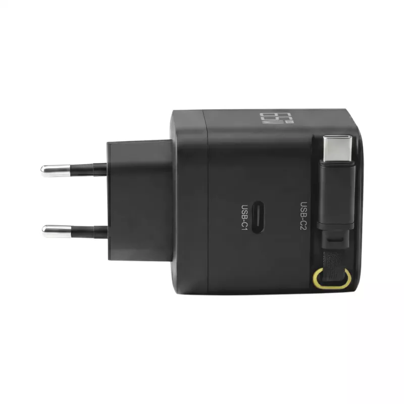 EFB Elektronik G652CE caricabatterie da parete GaN USB-C PD 3.0 65W con cavo retrattile, nero