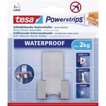 tesa Powerstrips portarasoio WAVE WASSERFEST, acciaio inox, per ambienti umidi (doccia/bagno), 1 pezzo