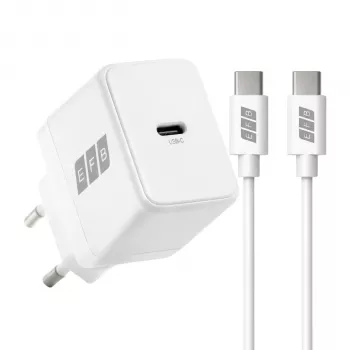 EFB Elektronik G201CE set caricabatterie da parete USB-C GaN 20W con cavo USB-C 2m, PD3.0 e QC3.0, bianco