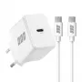 EFB Elektronik G201CE set caricabatterie da parete USB-C GaN 20W con cavo USB-C 2m, PD3.0 e QC3.0, bianco
