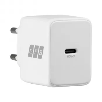 EFB Elektronik G201CE set caricabatterie da parete USB-C GaN 20W con cavo USB-C 2m, PD3.0 e QC3.0, bianco