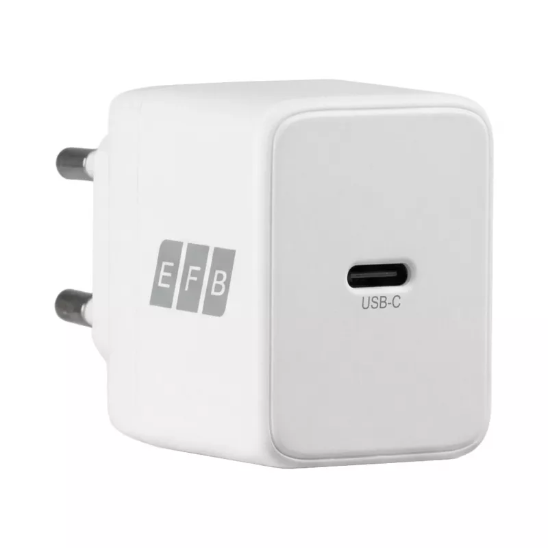 EFB Elektronik G201CE set caricabatterie da parete USB-C GaN 20W con cavo USB-C 2m, PD3.0 e QC3.0, bianco