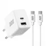 EFB Elektronik G201A1CE set caricabatterie da parete GaN 20W USB-C PD3.0 + USB-A QC3.0 con cavo USB-C 2m, bianco