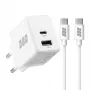 EFB Elektronik G301A1CE set caricabatterie da parete GaN 30W USB-C PD3.0 + USB-A QC3.0 con cavo USB-C 2m, bianco