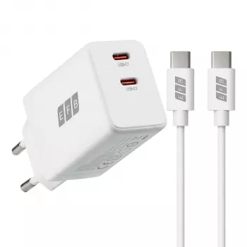 EFB Elektronik G452CE set caricabatterie da parete GaN dual USB-C 45W con cavo USB-C 2m, bianco