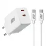 EFB Elektronik G452CE set caricabatterie da parete GaN dual USB-C 45W con cavo USB-C 2m, bianco