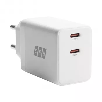 EFB Elektronik G452CE set caricabatterie da parete GaN dual USB-C 45W con cavo USB-C 2m, bianco