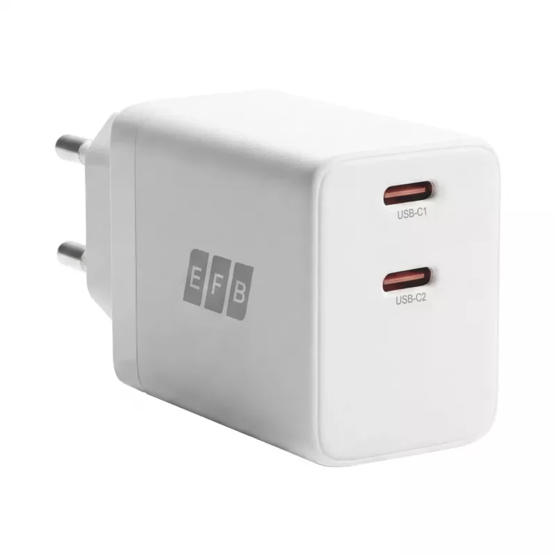 EFB Elektronik G452CE set caricabatterie da parete GaN dual USB-C 45W con cavo USB-C 2m, bianco