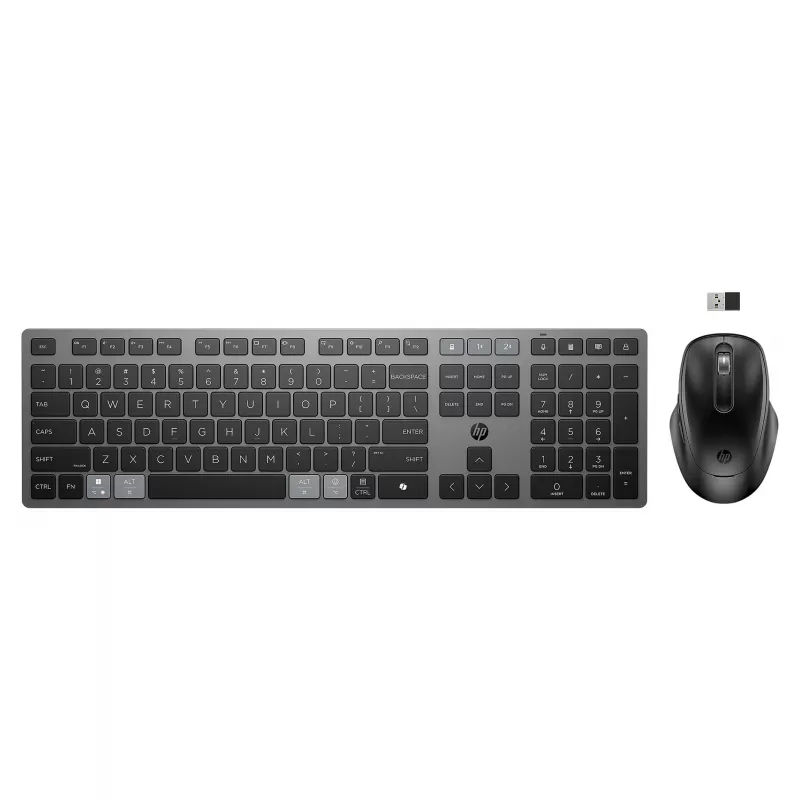 HPINC HP 725 - Set tastiera e mouse - multifunzionale, ricaricabile, alimentato con supercondensatore - full size - wireless - Nightfall Black -