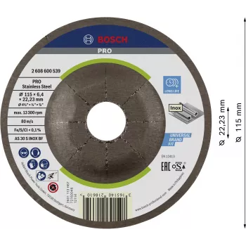 Bosch 2608600539 Disco abrasivo a centro depresso 115 x 22,23 mm, 1 pezzo