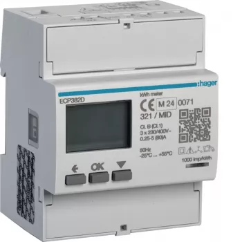 Hager ECP382D Contatore di energia trifase diretto 80A 4M S0 MID