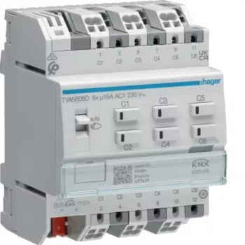 Hager TYAS606D Attuatore KNX Secure per commutazione/tapparelle 6/3 canali 16A carico C