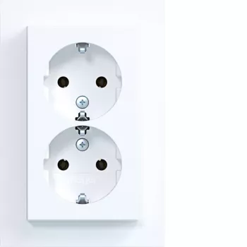 HAGER WAS2175WM Presa doppia con coperchio a ribalta, Berker A.1, bianco polare