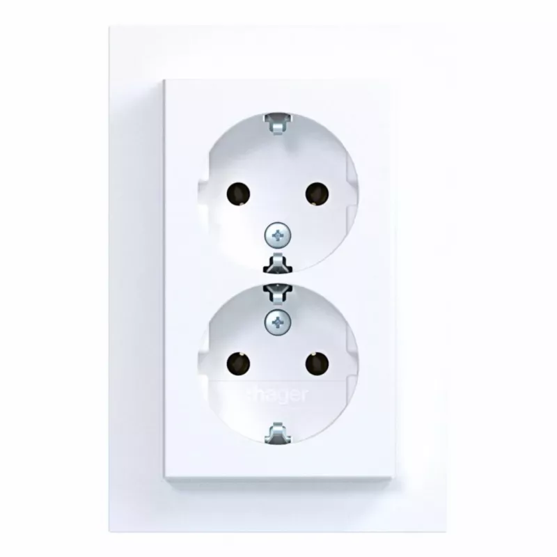HAGER WAS2175WM Presa doppia con coperchio a ribalta, Berker A.1, bianco polare